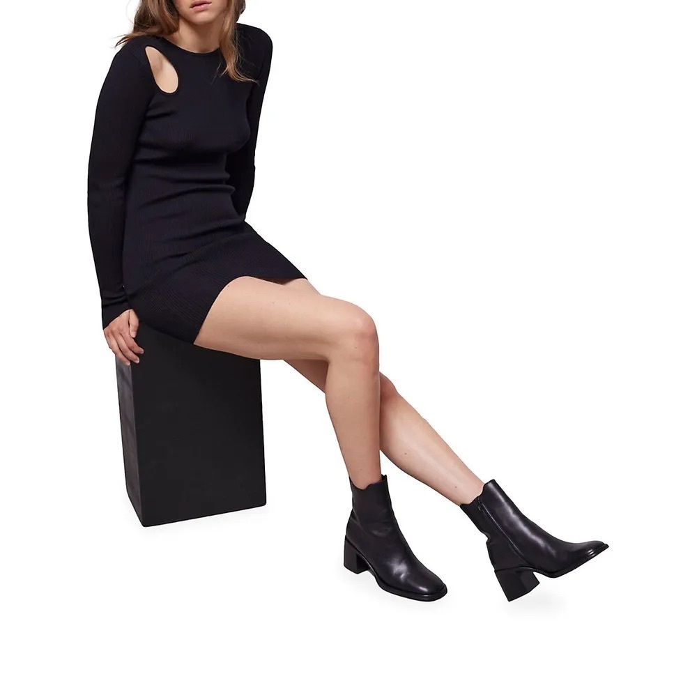 The Kooples Rib-Knit Merino Wool Cutout Mini Bodycon Dress - Picture 4 of 5